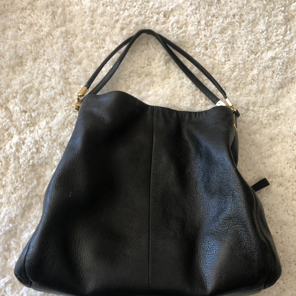 Coach Black Pebbled Leather Hobo Bag with Gold Accents